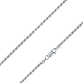 925 Sterling Silver 2.5mm Solid Rope Diamond Cut Rhodium Chain